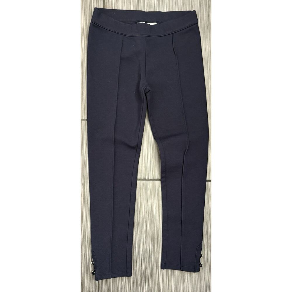 Girls Navy Pull-On Ponte Leggings with Button Hem